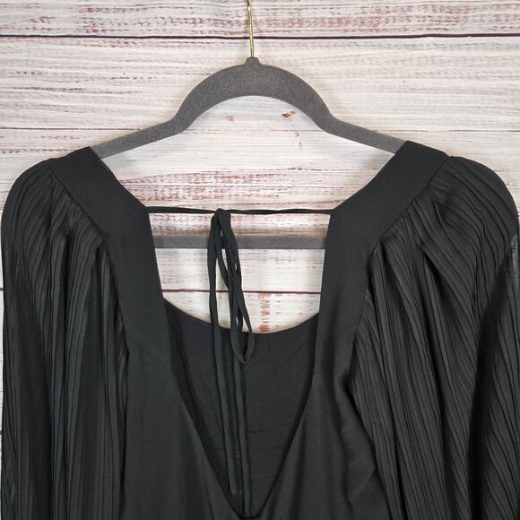UO Y2K Whimsigoth Chiffon Black Babydoll Dress Sz 12 Flowy Pleated Puff Sleeves - Picture 6 of 16